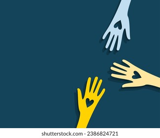 papercut style volunteer group helping hand background for social service vector
