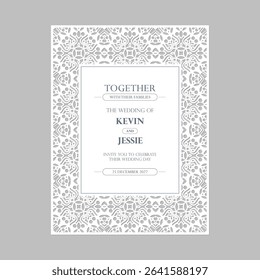 Papercut Style Wedding Invitation Card with Decorative Border Template