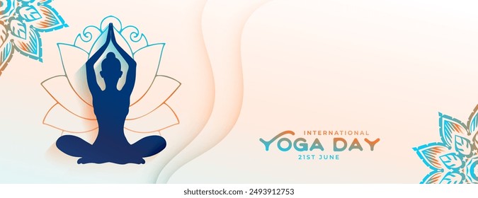 papercut style world yoga day poster with lotus flower design vector