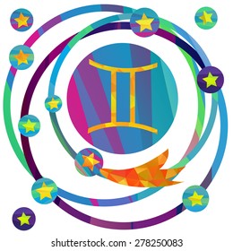 papercut style zodiac icon set: Gemini, vector sign