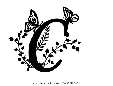 Papercut template decorative letter c, SVG. instant