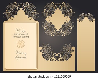 Papercut template, laser cut gift card, packaging. Openwork wedding design for greeting card, invitation, save the date, cover, menu. Contour drawing of a pattern in modern style.