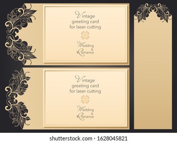 Papercut template, laser cut gift card, packaging. Openwork wedding design for greeting card, invitation, save the date, cover, menu. Contour drawing of a pattern in modern style.