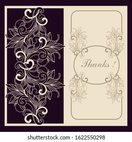 Papercut template for openwork greeting card. Wedding card design, invitation, save the date. Laser cutting of paper, delicate pattern with curls.