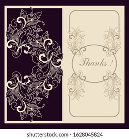 Papercut template for openwork greeting card. Wedding card design, invitation, save the date. Laser cutting of paper, delicate pattern with curls.