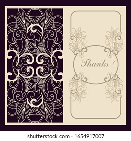 Papercut template for openwork greeting card. Wedding card design, invitation, save the date. Laser cutting of paper, delicate pattern with curls.