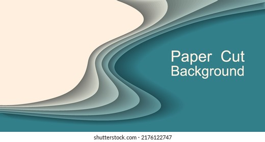 Papercut Topography Background, 3d Layer Relief Map, Sea Water And Beach.  Abstract Origami Paper Cut Web Banner, Modern Trendy Summer Design. Vector Illustration