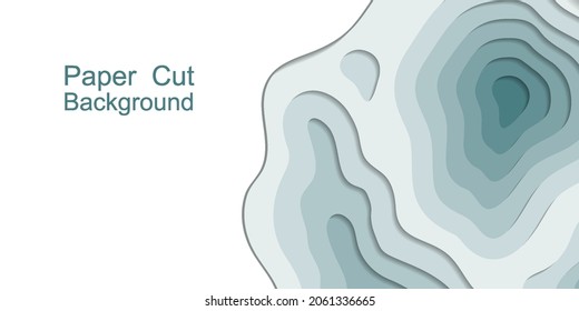 Papercut Topography Background, 3d Multi Layers. Abstract Origami Paper Cut Relief Map, Web Banner. Teal Sea Water Levels, Modern Trendy Design. Vector Illustration