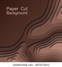 Papercut topography design for banner or flyer. Topographic relief map, 3d multi layers paper cut. Chocolate dark brown color abstract vector illustration
