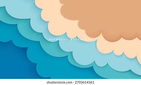 Fundo de vetor de papel com nuvens macias e cores de elementos do céu