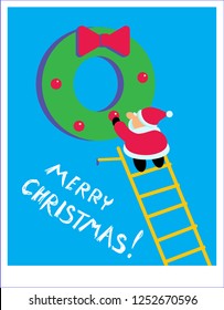 Papercut vector card, Santa with a Christmas wreath