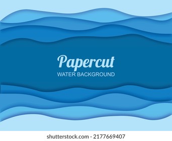 Papercut water background. Poster or banner for website with natural and organic patterns. Place for text, slide for presentation and wallpaper for computer or phone. Cartoon flat vector illustration