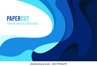 Papercut Wave Abstract Background Vector. Blue Wave Illustration