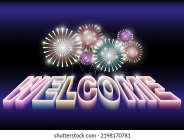 Papercut welcom with fireworks background Digital craft style paper, posters, Artwork design for your design project. EPS10 vector illustration