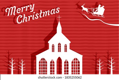 Paper-cutting illustrations of church and Santa Claus