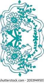 Paper-cutting illustrations of frogs and plants