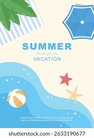 Paper-cutting summer template with ocean, beach and leaves.