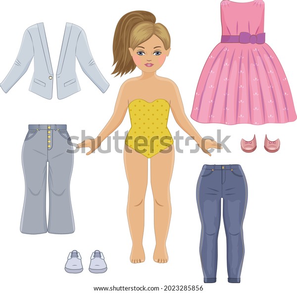 Paperdoll Concept Playful Colorful Style Dress Stock Vector (Royalty ...