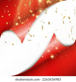 Paperhanging vector illustration. Unstuck, paper scroll backgrounds with falling confetti.