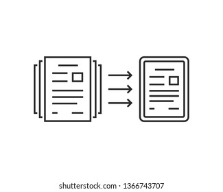 papierloses Konzept der Evolution zu digitalen Dateien. Flat-Hub-Trend Moderne Linie Kunst-Logotype Grafik-Design einzeln auf weißem Hintergrund. Konzept der Informationssicherheit oder der sicheren Umgebung