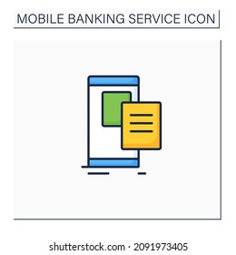 Paperless statements color icon.Allows you access monthly credit card statements online rather than receiving a mailed copy. Mobile banking service concept. Isolated vector illustration