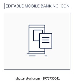 Paperless statements line icon.Allows you access monthly credit card statements online rather than receiving a mailed copy. Mobile banking service concept. Isolated vector illustration.Editable stroke