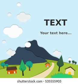 Paper-like Style Village for Text Background | Editable countryside flat vector illustration