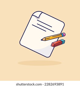 plantilla de diseño de dibujos animados de elementos vectores de papel, lápiz y borrador