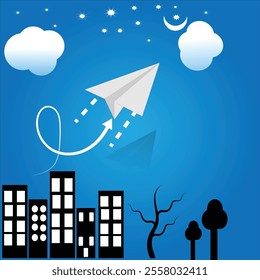 paperplane city night vector illustration clean design latest unique