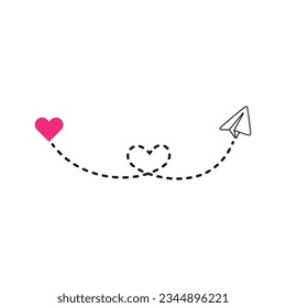 Avión que vuela en el cielo blanco dejando detrás un rastro de humo con forma de amor