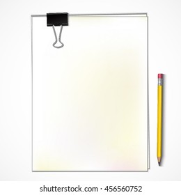 papers with binder clip and pencil / vector illustration
