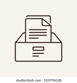 Papers in box line icon. File, documents, archive. Mass media concept. Can be used for topics like editors office, newspapers, data