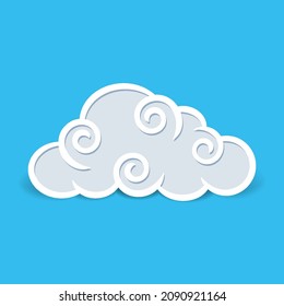 Papers Clouds with Shadow Effect Isolated on Blue Backdrop. Cute Illustration for Decorating Sky. Kids Cartoon Style