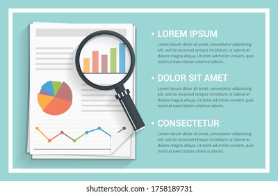 Papers with different graphs, business presentation concept with place for your text, vector eps10 illustration
