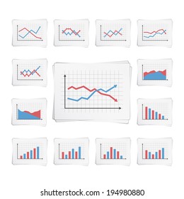 Papers with different graphs and charts, vector eps10 illustration