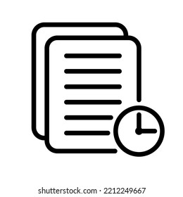 Papers, document with clock vector icon.