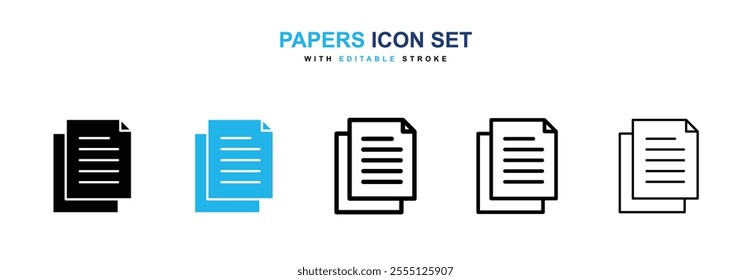 papers icon collection in black and blue colors