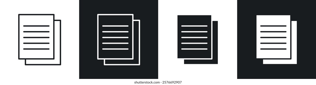 papers icons collection in black and white solid and line style