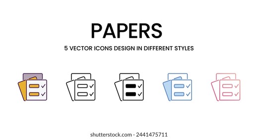 Papers icons set in different style vector stock illustration