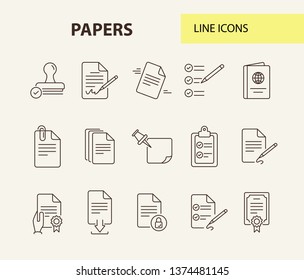 Papers Line Icon Set. Document, Note, Agreement. Paperwork Concept. Can Be Used For Topics Like Business, Contract, Planning, Strategy