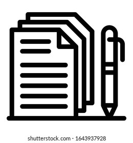 Papers pen icon. Outline papers pen vector icon for web design isolated on white background