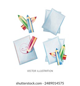 Papers and Pencils set Icons