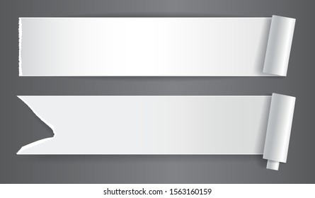 Papers strips with torn edges. Pieces of ripped white paper and soft shadow for web and print