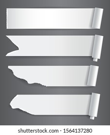 Papers strips with torn edges. Pieces of ripped white paper and soft shadow for web and print