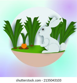 Paper-style rabbit, consisting of a rabbit and a carrot tree.