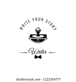 Paperweight icon. Writer logo. Bow tie icon. Write your story. Vector illustration.