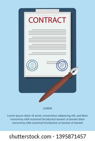 Paperwork, Bureaucracy Vector Web Banner Template. Legal Service Advertising Poster. Business Offer, Official Document. Contract with Stamps for Signing Flat Illustration with Text Space