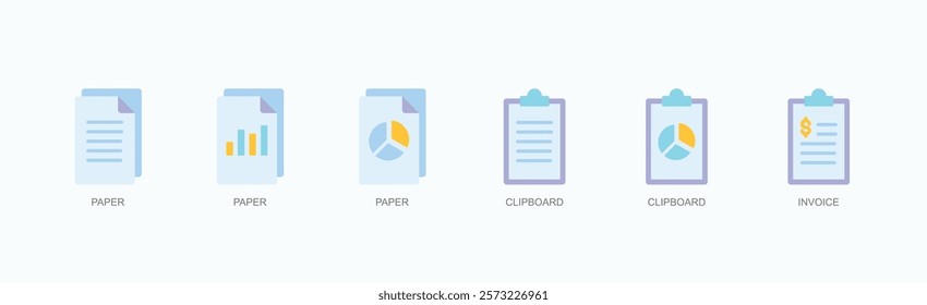 Paperwork Essentials Icon Set Icon Set Isolated Vector Illustration Concept With Icon Of Paper, Paper, Paper, Clipboard, Clipboard, Invoice In Flat Style