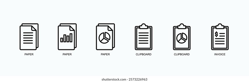 Paperwork Essentials Icon Set Icon Set Isolated Vector Illustration Concept With Icon Of Paper, Paper, Paper, Clipboard, Clipboard, Invoice In Outline Style