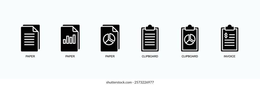 Paperwork Essentials Icon Set Icon Set Isolated Vector Illustration Concept With Icon Of Paper, Paper, Paper, Clipboard, Clipboard, Invoice In Glyph Style